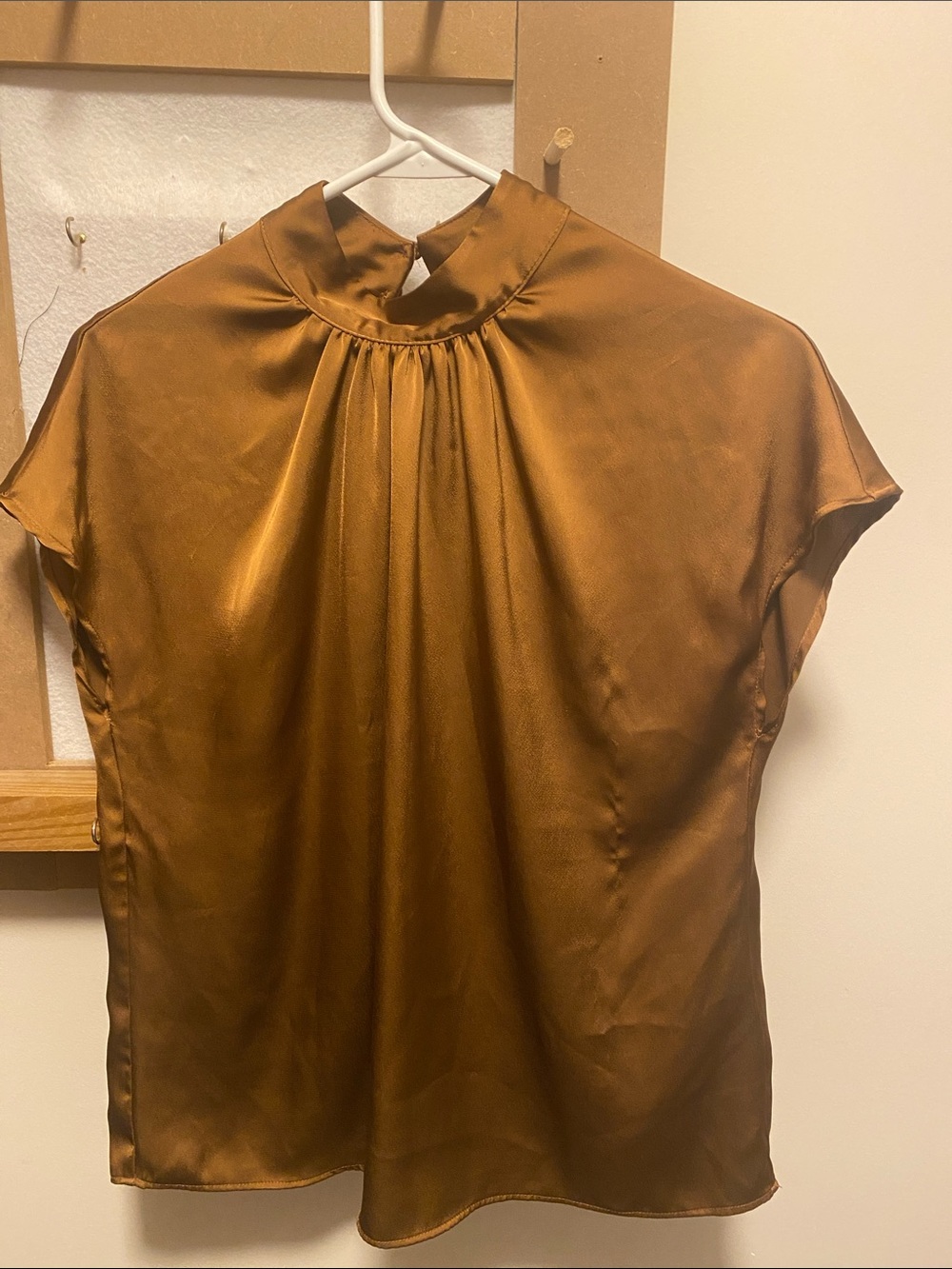 Women's Satin Mock Neck Blouse - Bronze